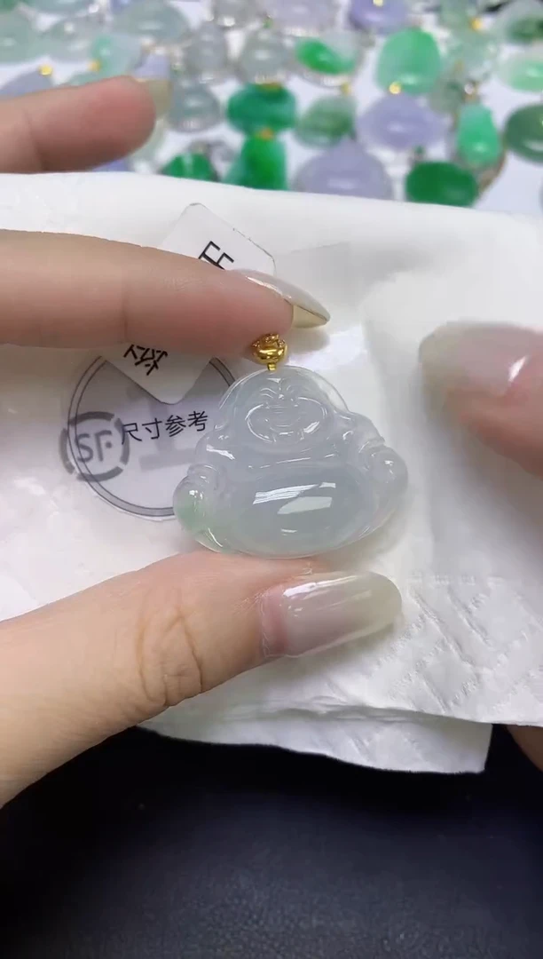 颈饰18K金镶嵌翡翠天然缅甸翡翠A货百元以上9元证书费自理