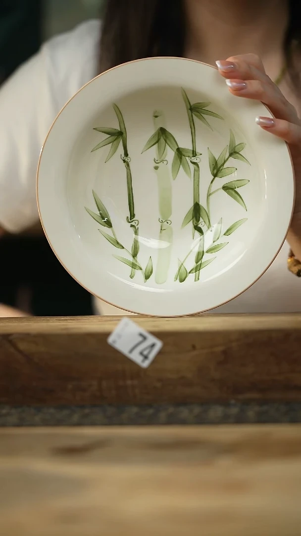 新品 手绘竹子长盘