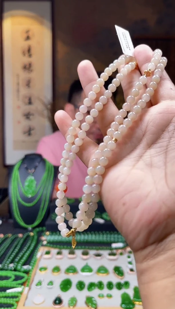 和田玉未镶嵌颈饰藕粉DIY项链