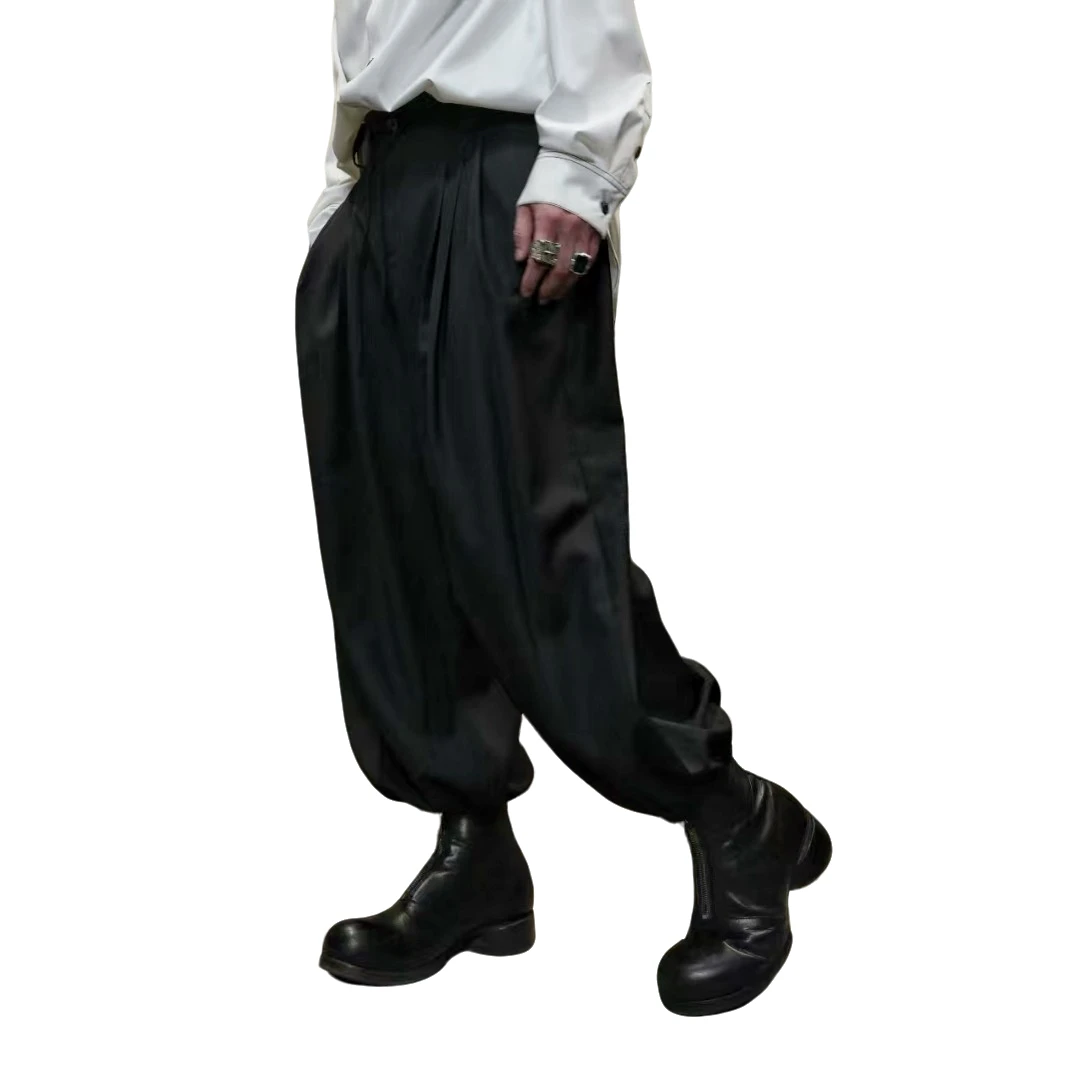 L&N夏季男款垂感灯笼裤薄款九分裤男士黑色时尚潮流休闲裤宽松