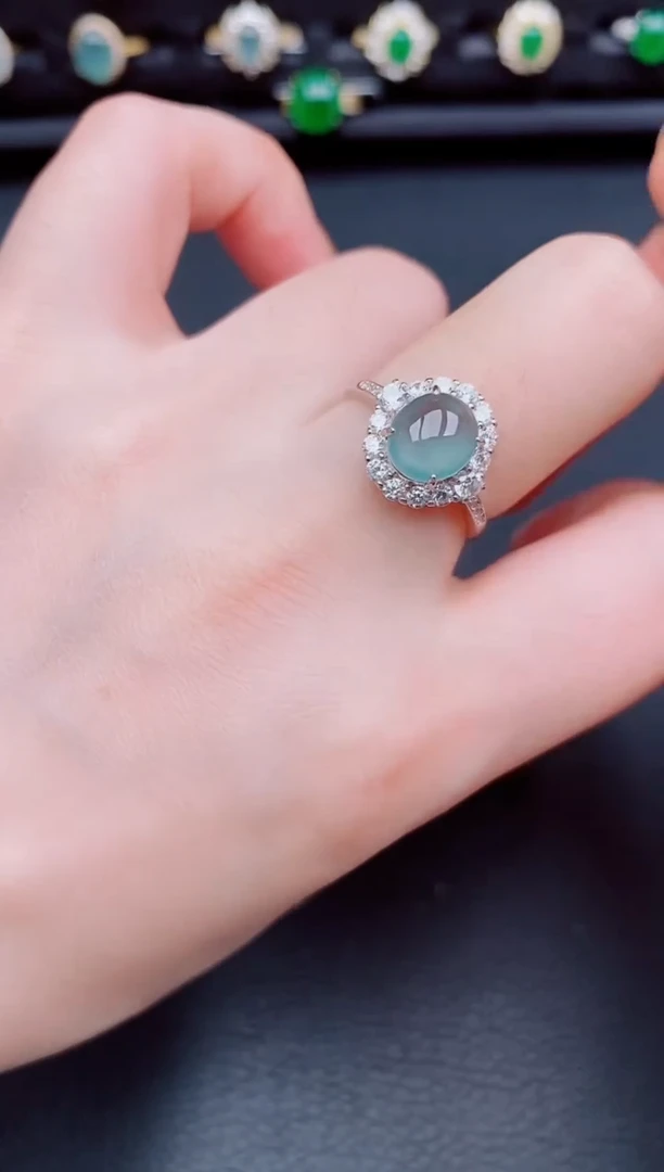 【闪购商品】翡翠戒指银S925镶嵌天然a货翡翠100