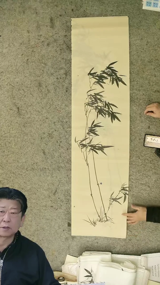 国画四尺对开  墨竹条屏 34*138cm