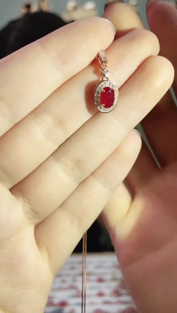 银S925镶嵌吊坠红宝石吊坠