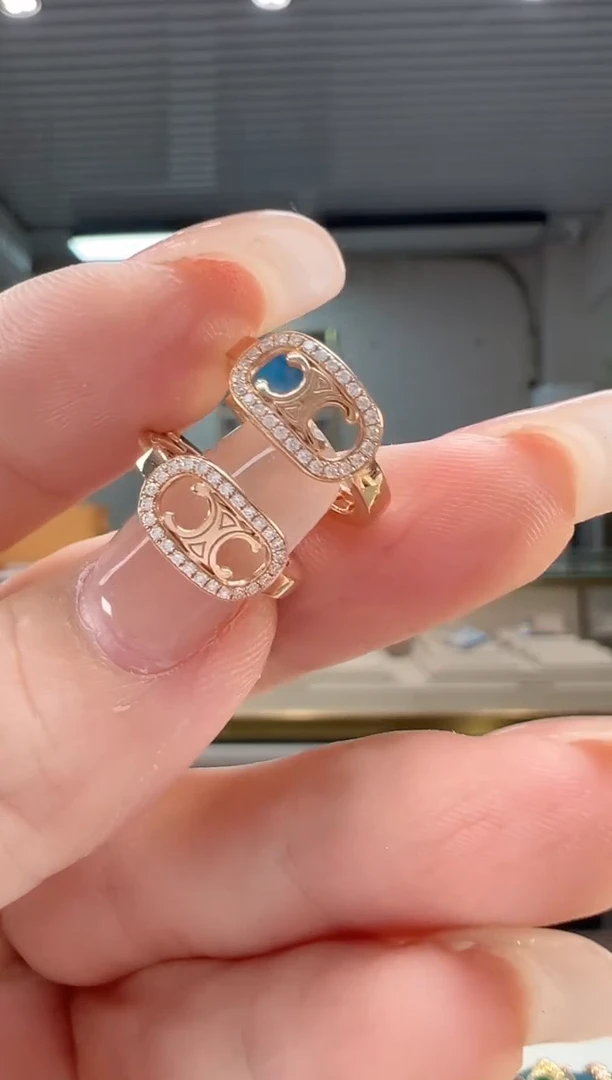 【闪购商品】钻石耳环18K金镶嵌满钻心门耳环K红