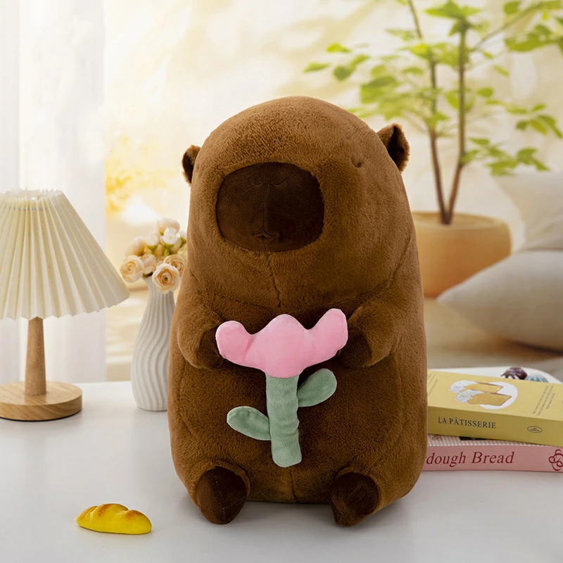 抱花卡皮巴拉河豚毛绒玩偶男女生日礼物儿童哄睡