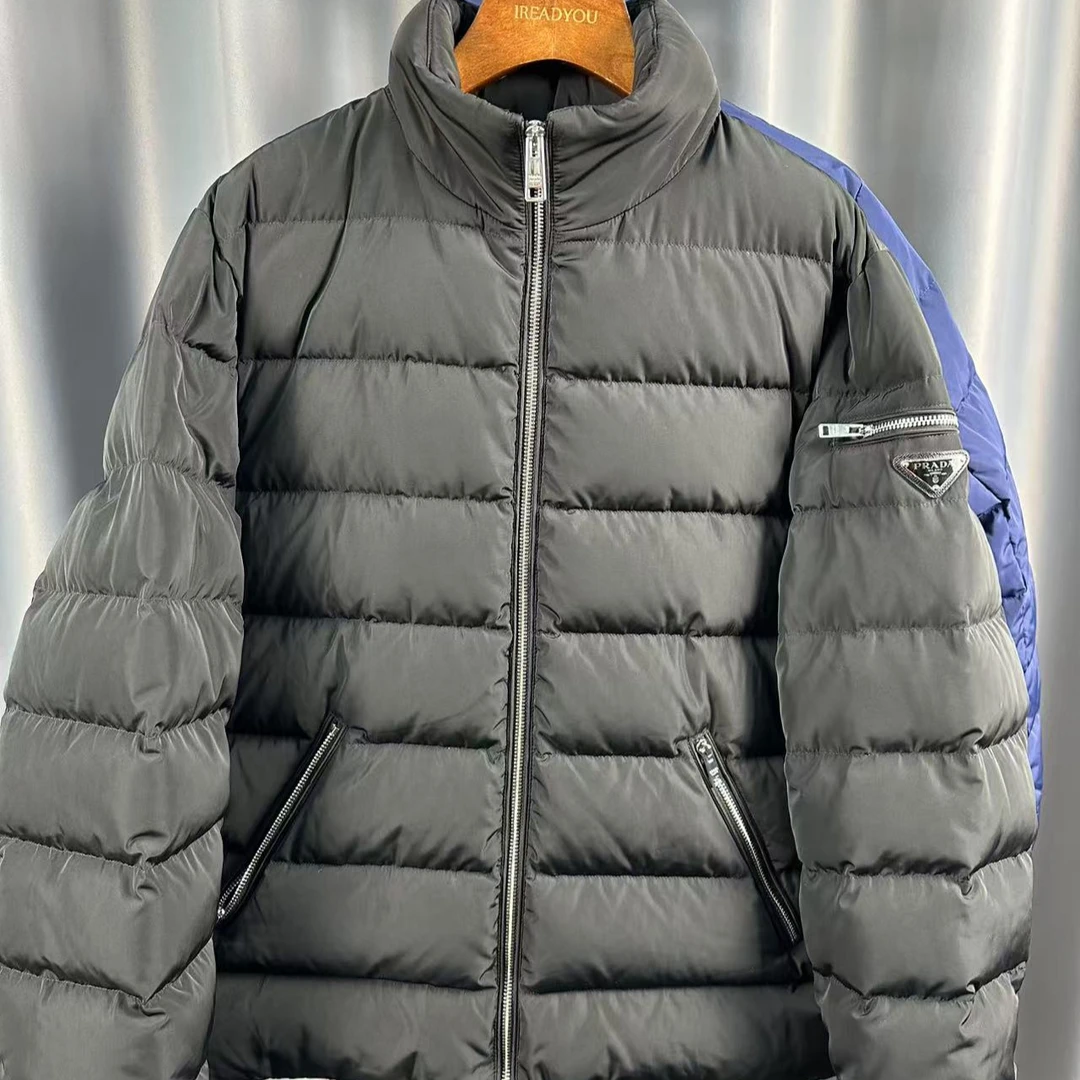 99新 Prada/普拉达 男士冬季经典百搭条纹纯色白鹅绒羽绒服