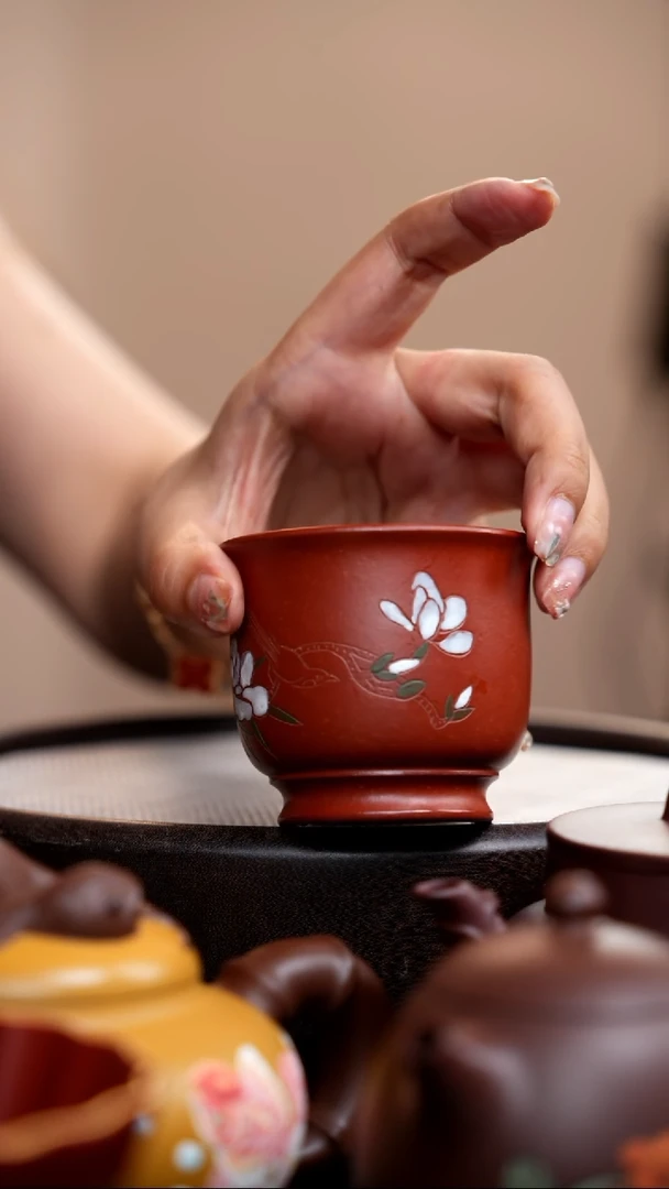 茶壶紫砂朱泥主人杯玉兰花002