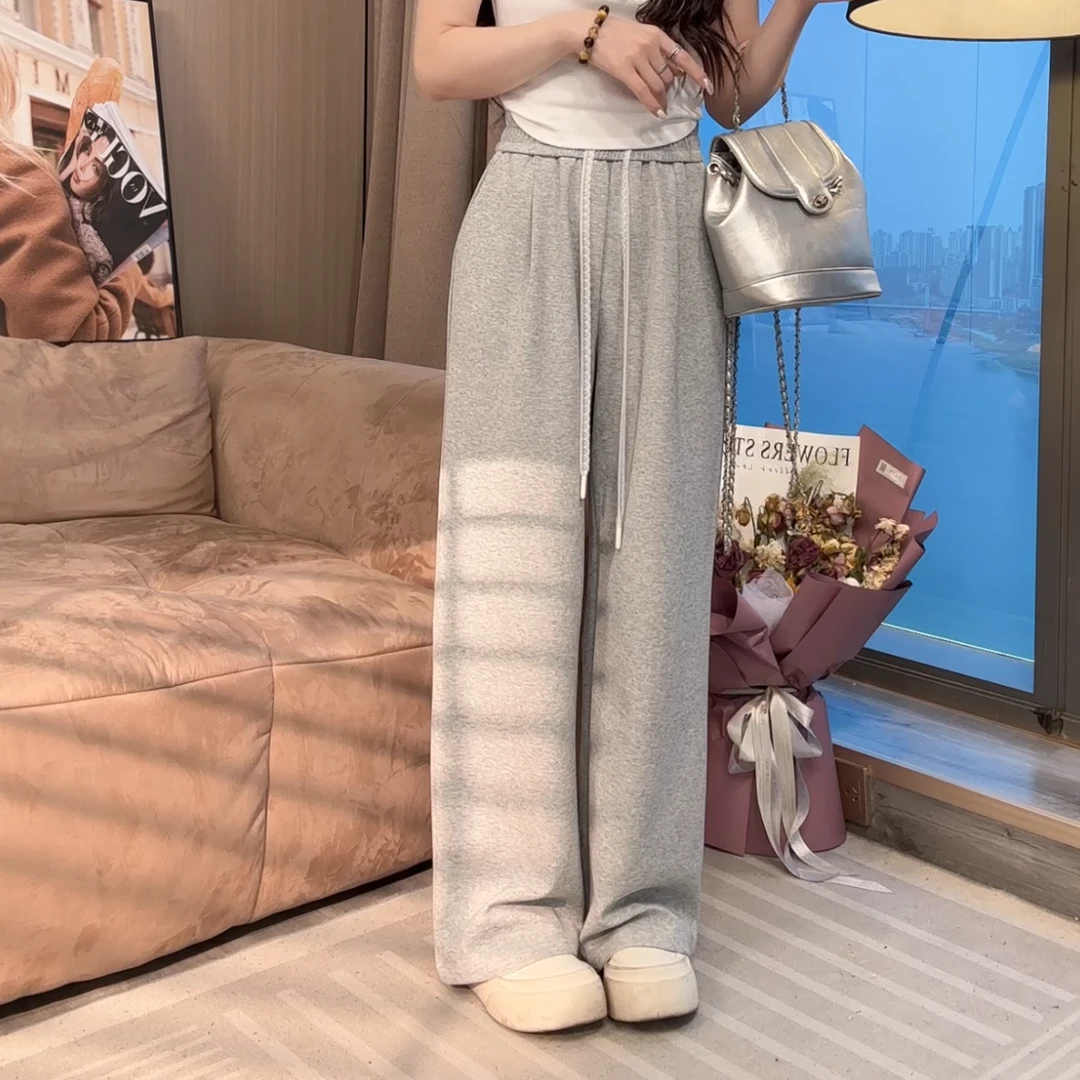 【晓溪服饰】春季新款时尚休闲百搭垂感显瘦松紧腰直筒阔腿裤701