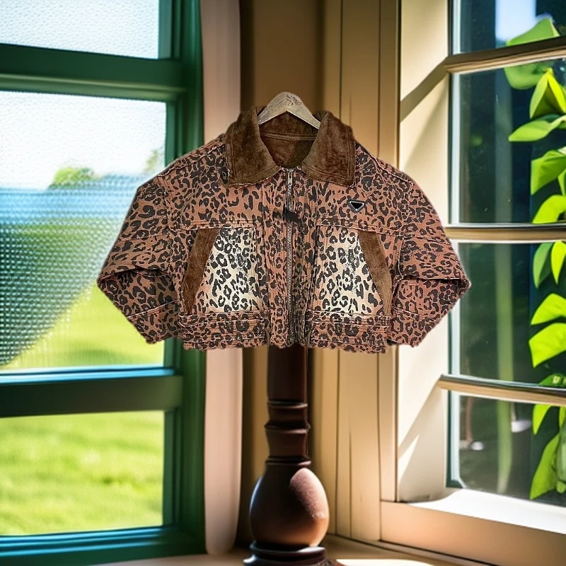 上新时尚百搭显瘦洋气潮流短款豹纹牛仔秋冬百搭款外套上衣