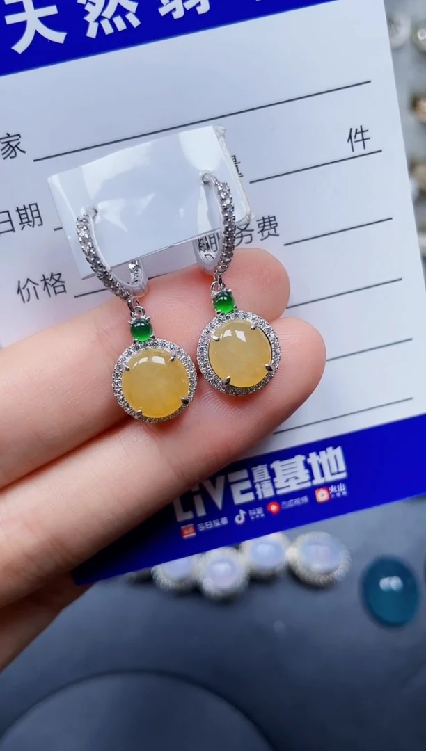 银S925镶嵌翡翠耳饰235