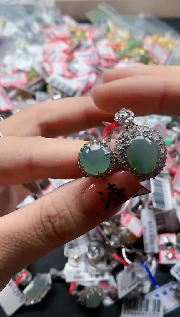 银S925镶嵌戒指翡翠天然A货缅甸翡翠