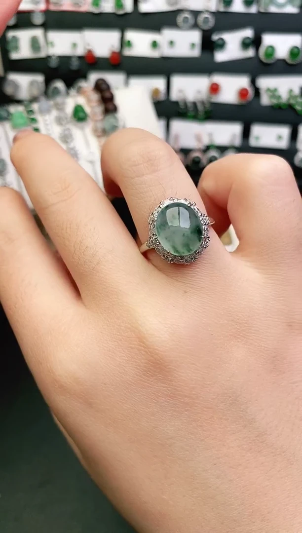 银S925镶嵌戒指翡翠0