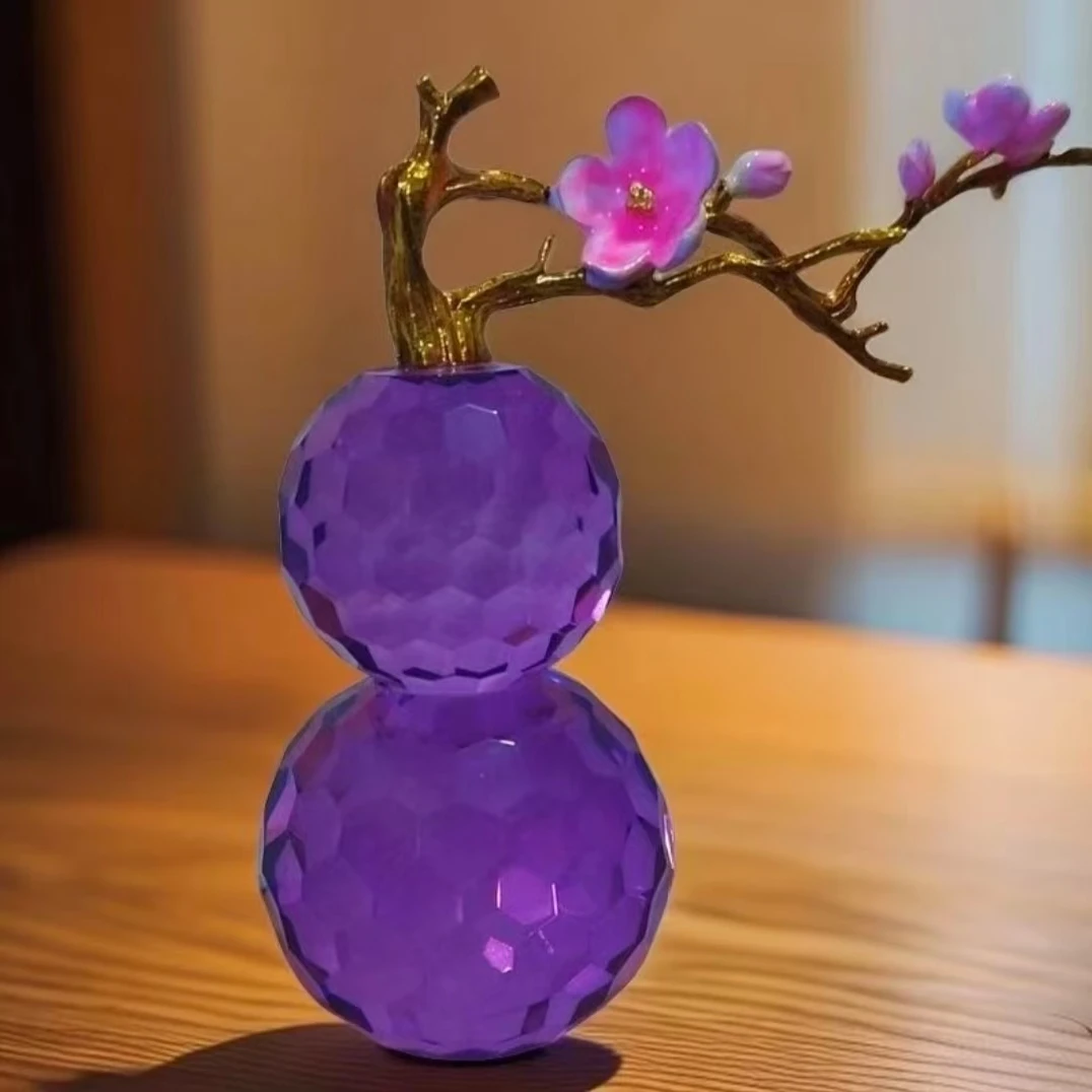 带梅花珐琅彩枝干水晶摆件紫葫芦