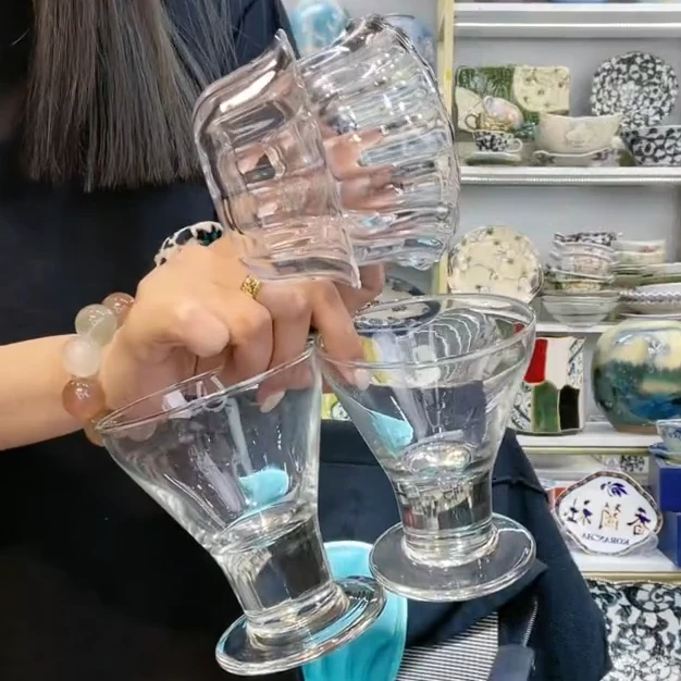 【4支】美国进口Libbey利比玻璃高脚甜品杯甜品碗