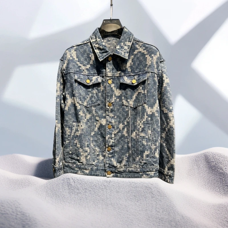 宾斯洛特时尚休闲秋季时尚印花网红牛仔外套男潮流修身牛仔衣夹克