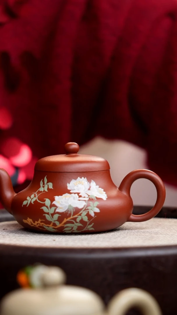 【闪购商品】紫砂茶壶大红袍君德泥绘花