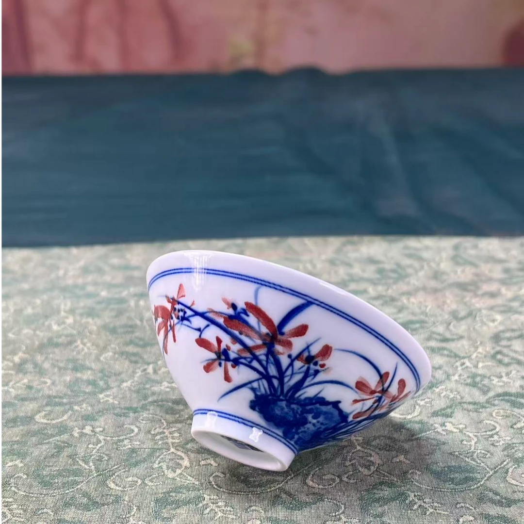兰花釉下彩陶瓷斗笠主人杯茶杯