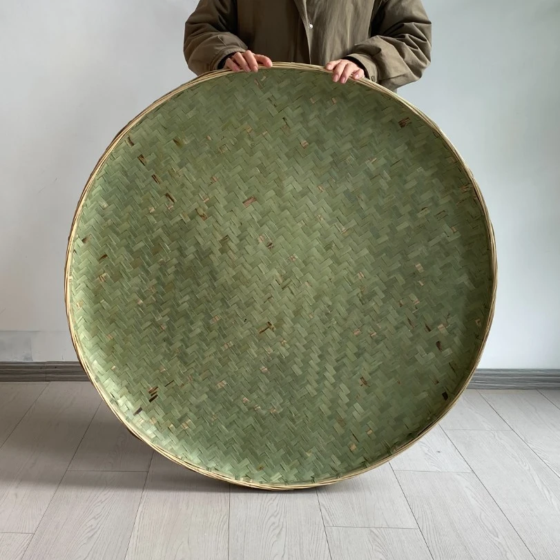 【全竹青100cm簸箕】头层竹青纯手工编织家用晾晒干货全竹青竹制品
