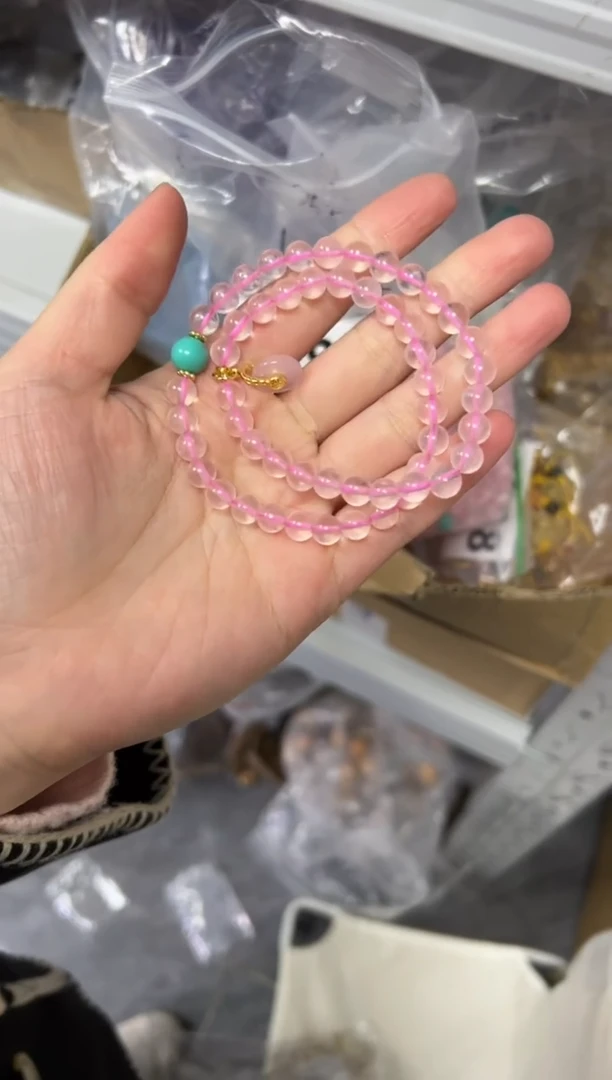 【闪购商品】水晶手链未镶嵌仙女粉水晶设计款双圈[0388]