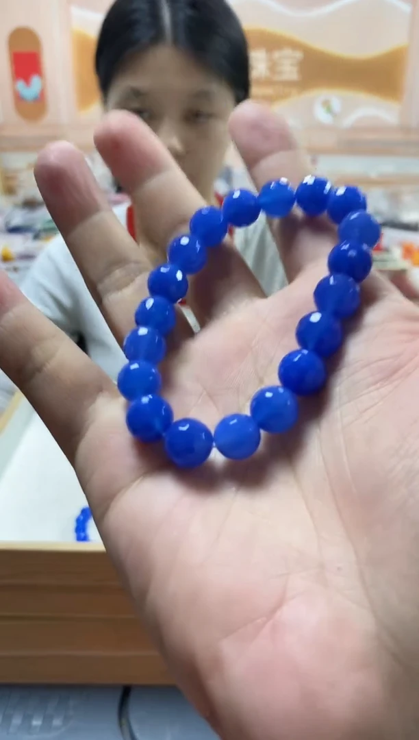 未镶嵌手串玛瑙/玉髓星际蓝蓝钻玛瑙手串10mm