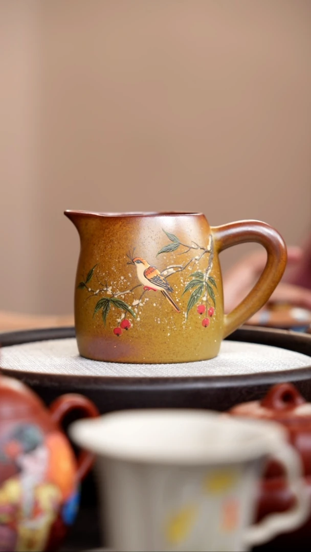 茶壶紫砂柴烧黄鸟公道杯
