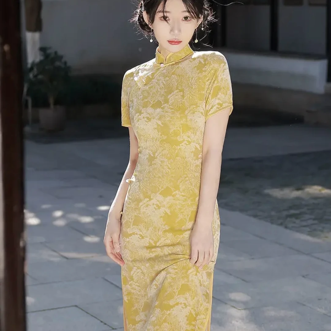 2025款旗袍年新款改良少女夏季年轻款古法大小姐长款连衣裙