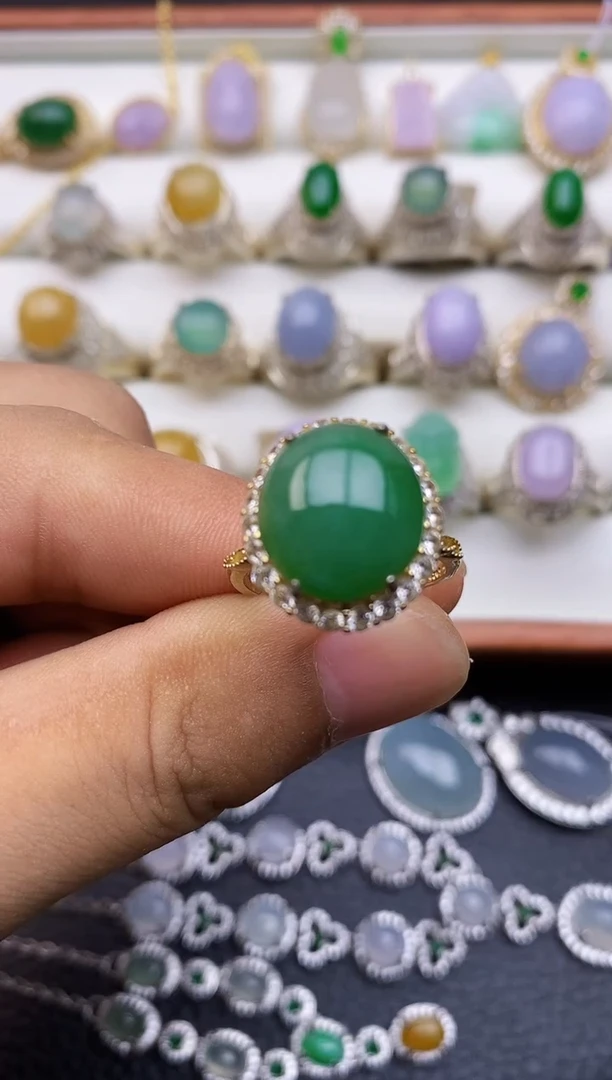 翡翠戒指银S925镶嵌/0015