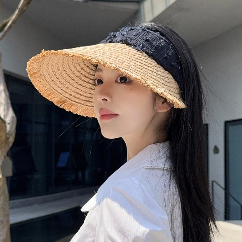 草编空顶帽子女防紫外线出游海边度假沙滩休闲遮阳帽防晒太阳草帽