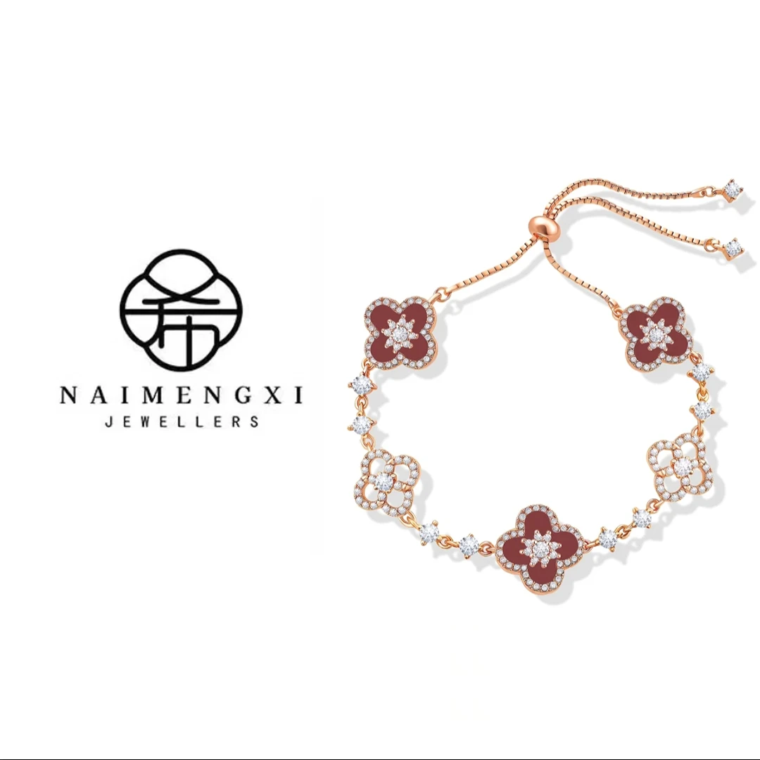 高级感时尚四叶草红色抽拉手链百搭气质简（带证书）