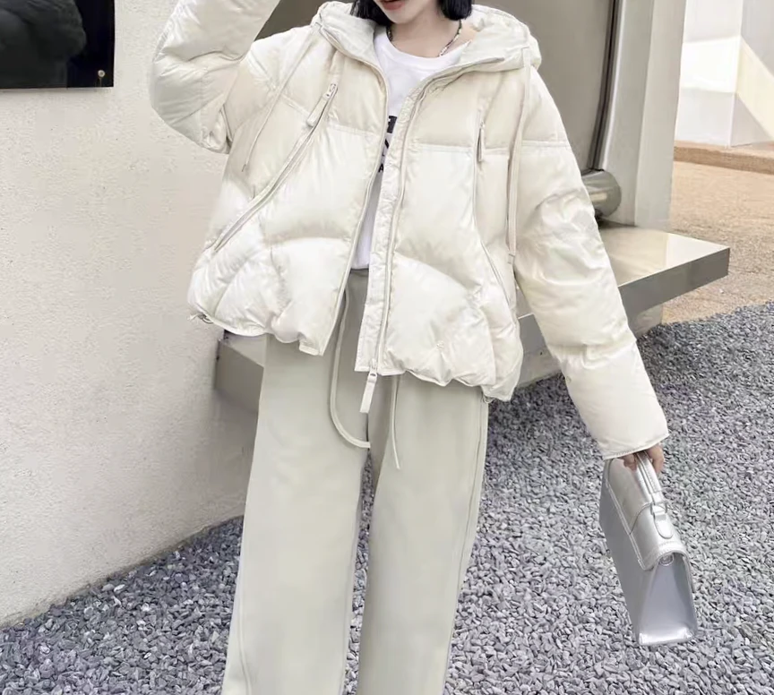 8855-1-DQ米白色连帽加厚短款外套