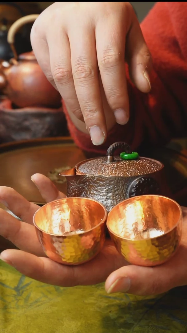 纯紫铜诧寂风手抓壶带两杯