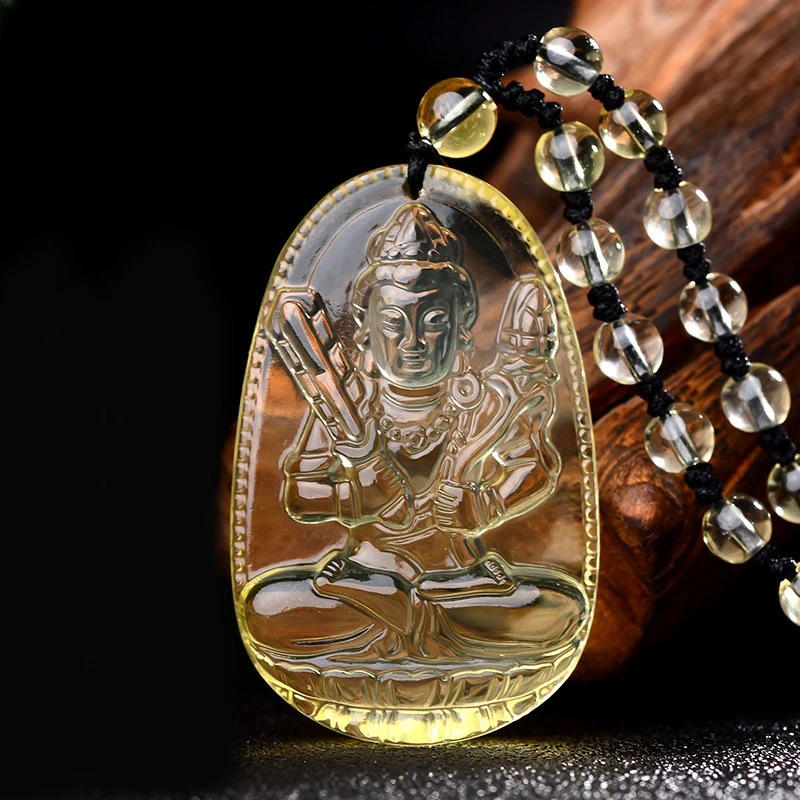 天然黄水晶本命佛吊坠项链男女虚空藏菩萨十二生肖牛虎本命年挂件