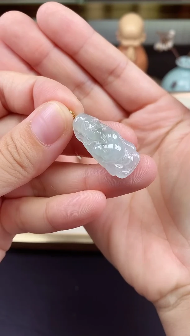 吊坠(不含链)18K金镶嵌翡翠财神18K金扣镶嵌@@CMT5950