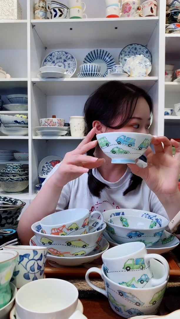 陶瓷绿色小汽车米饭碗