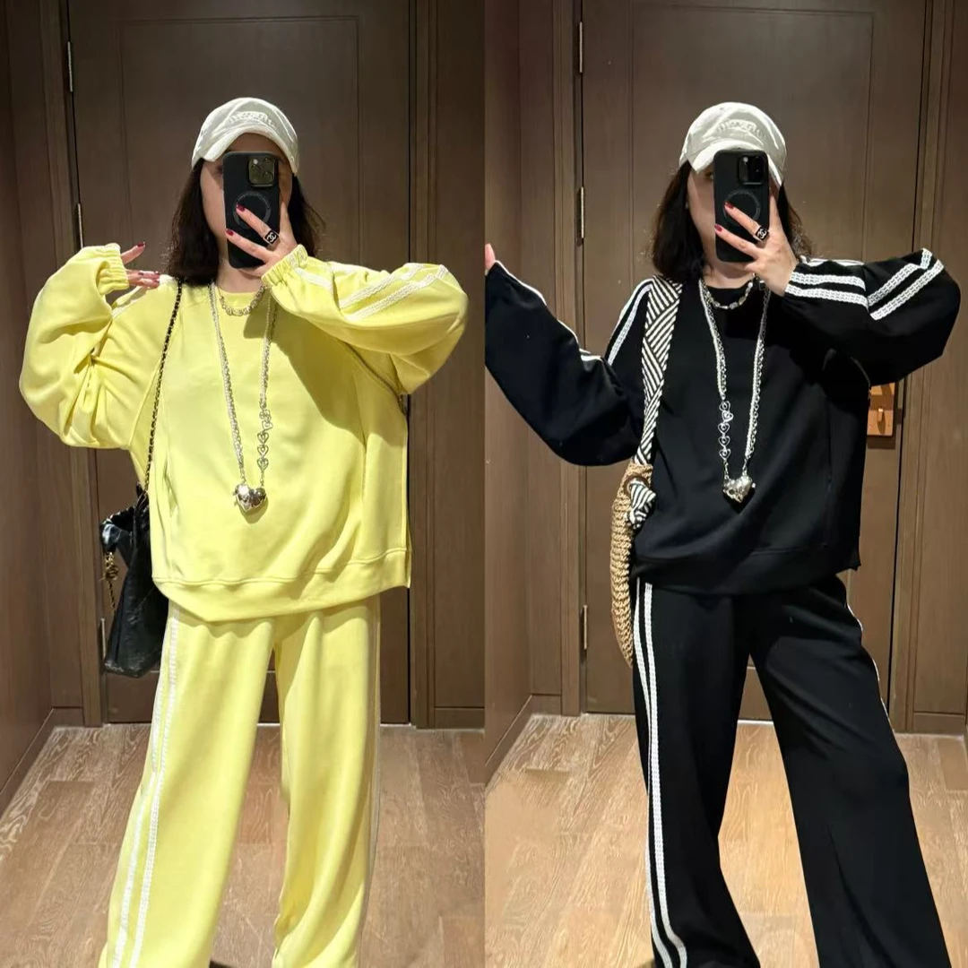 YDFSTUDIO小众【休闲色调】欧货设计款蕾丝拼接休闲上衣+阔腿裤套装