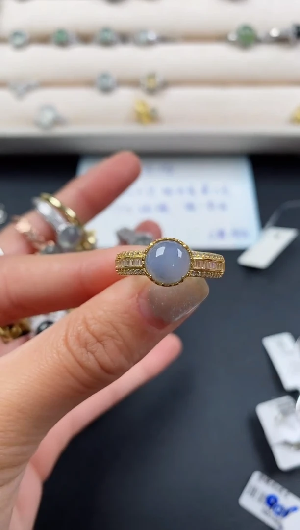 银S925镶嵌戒指翡翠缅甸天然A货翡翠55   1-3