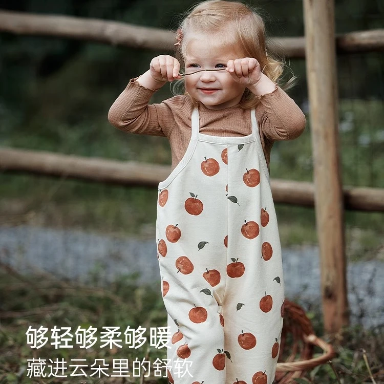 OakFamily早春新品2025宝宝背带裤男女儿童垂感阔腿休闲高弹长裤