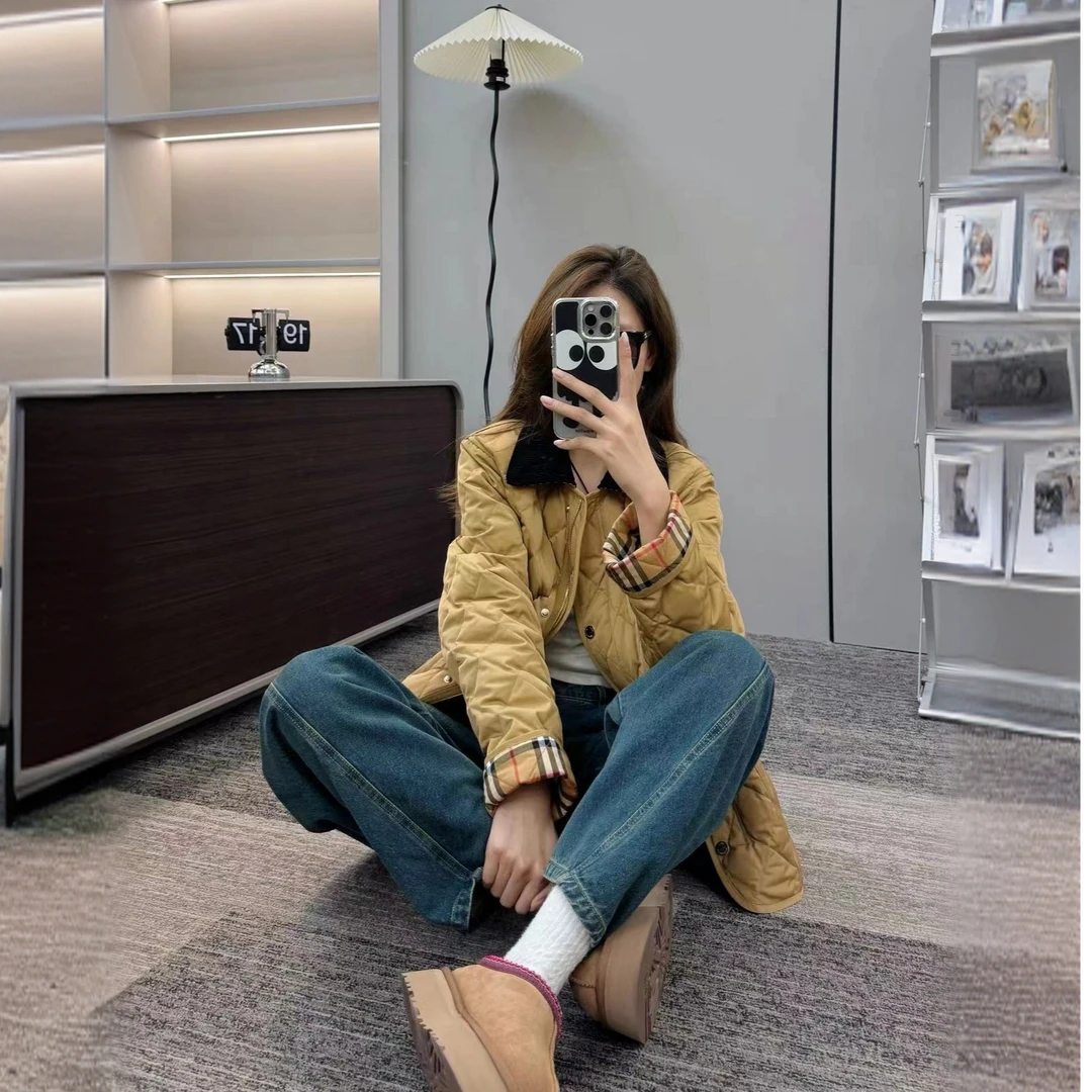 2025冬季新款情侣款灯芯绒翻领菱形纹奶奶服外套 A8031