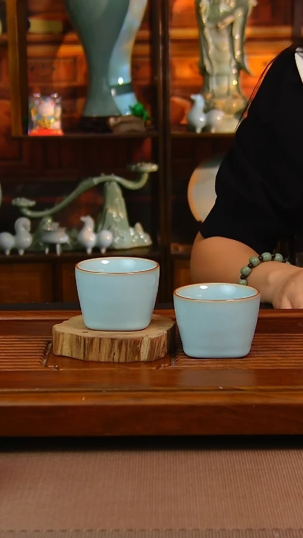 瓷片原矿汝瓷福利单杯一对，全品