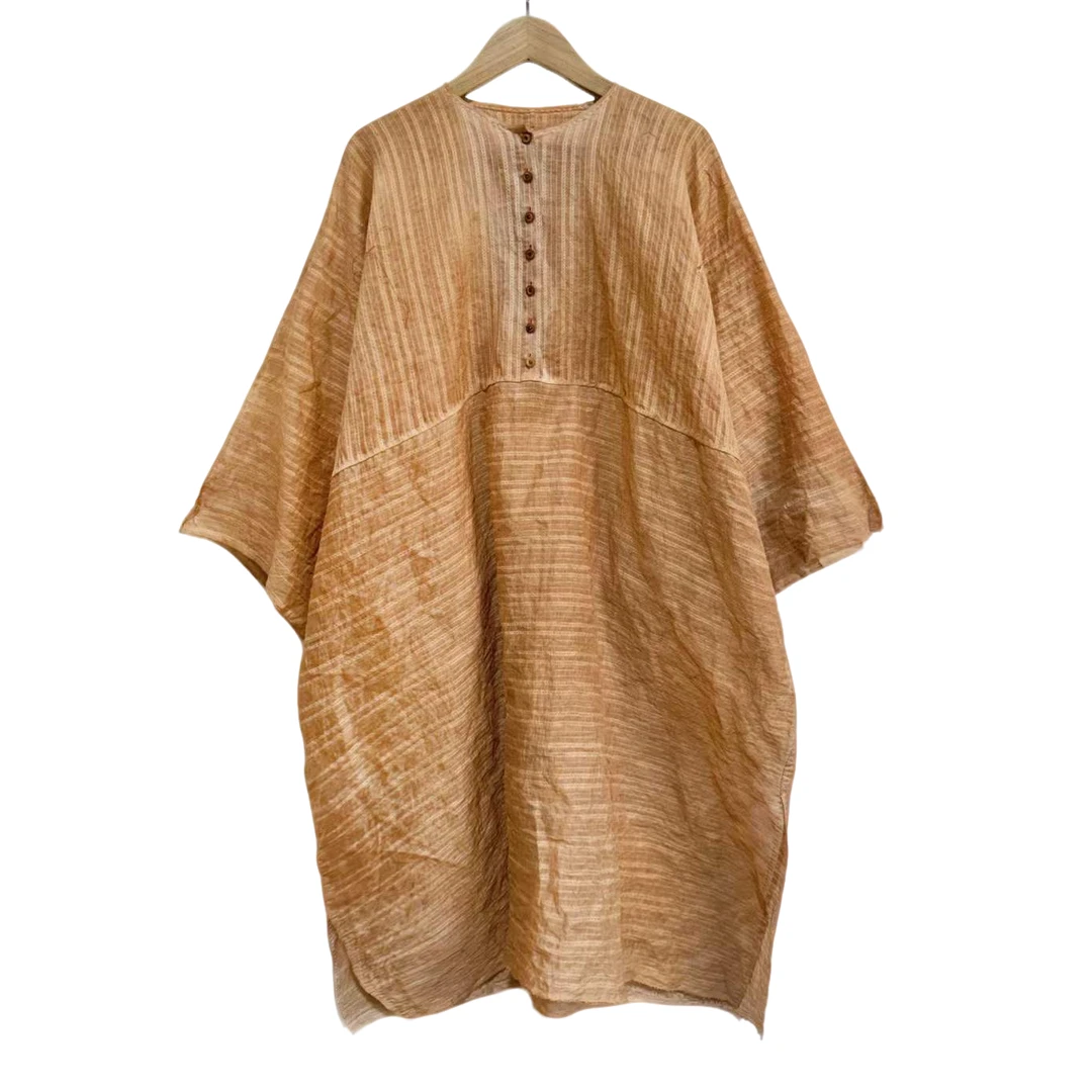 左岸迷香 植物染连衣裙 Z25SS5015-1 小众文艺气质百搭休闲舒适