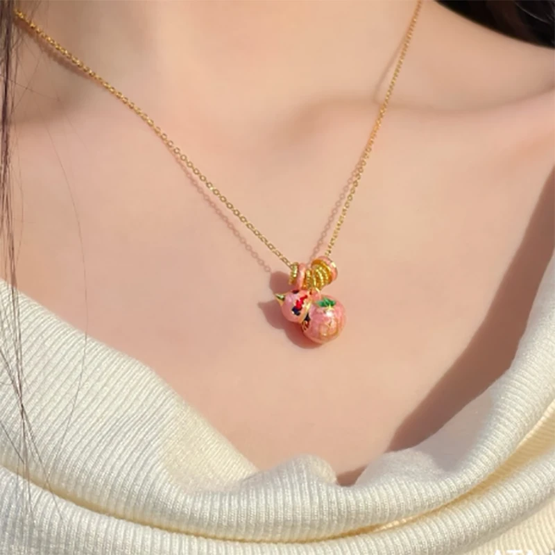 月辉银器 坠链均足银珐琅 祥云珐琅葫芦项链G108