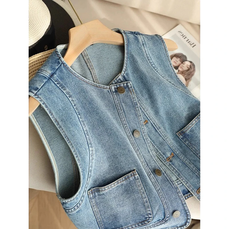 2025薄款牛仔背心马甲外套女夏季新款无袖外搭短上衣坎肩女款马夹