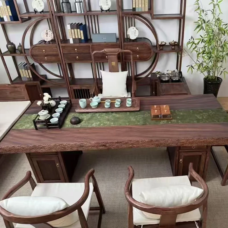 胡桃木整板大板茶桌椅组合胡桃木茶泡茶桌一体茶桌椅【专属链接】