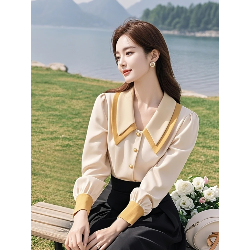 YY#今年流行的独特别致衬衫设计感娃娃领春季新款上衣DY12330