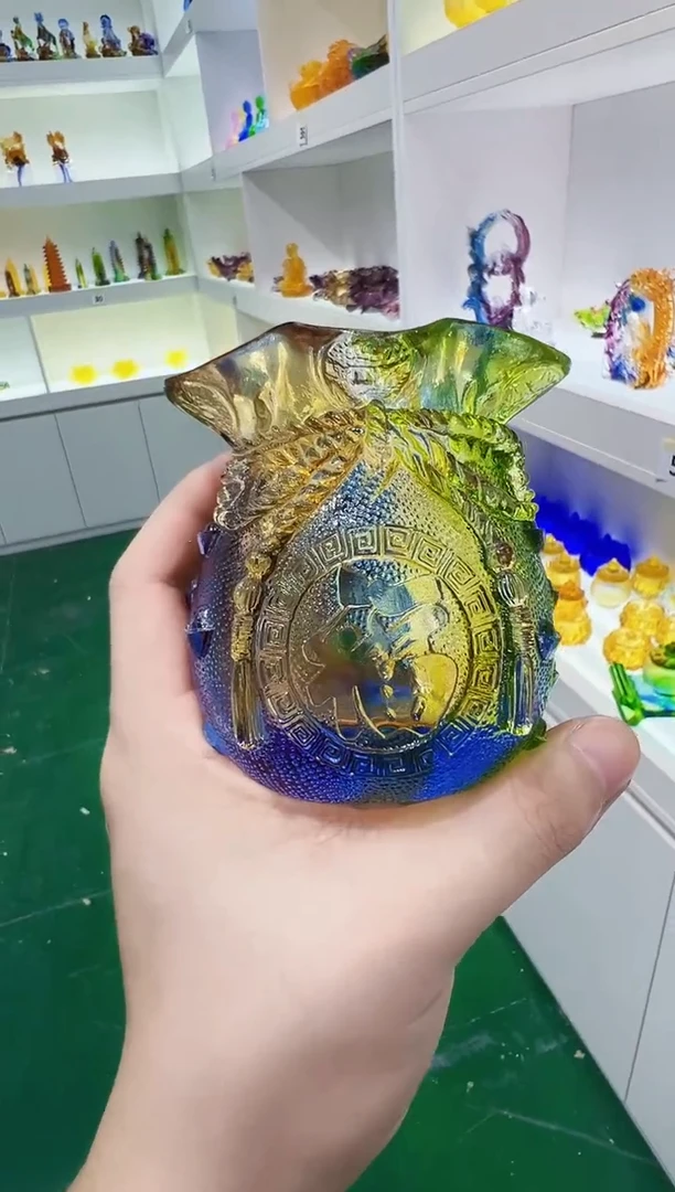手工艺品琉璃大*姐古法琉璃钱袋摆件