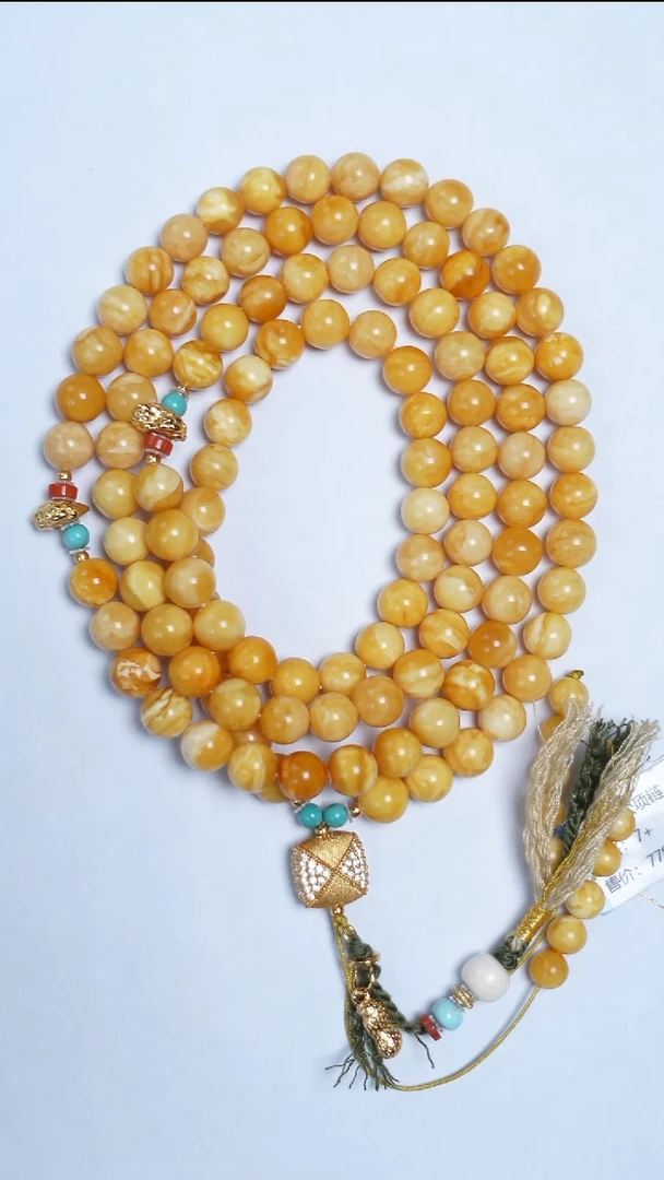 蜜蜡颈饰未镶嵌花蜡圆珠108项链7mm