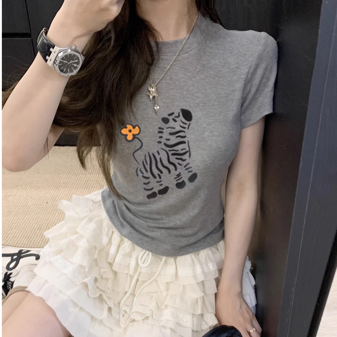 【lulu同款】纯棉灰色t恤女短袖夏2025新款宽松薄款打底衫显瘦上衣