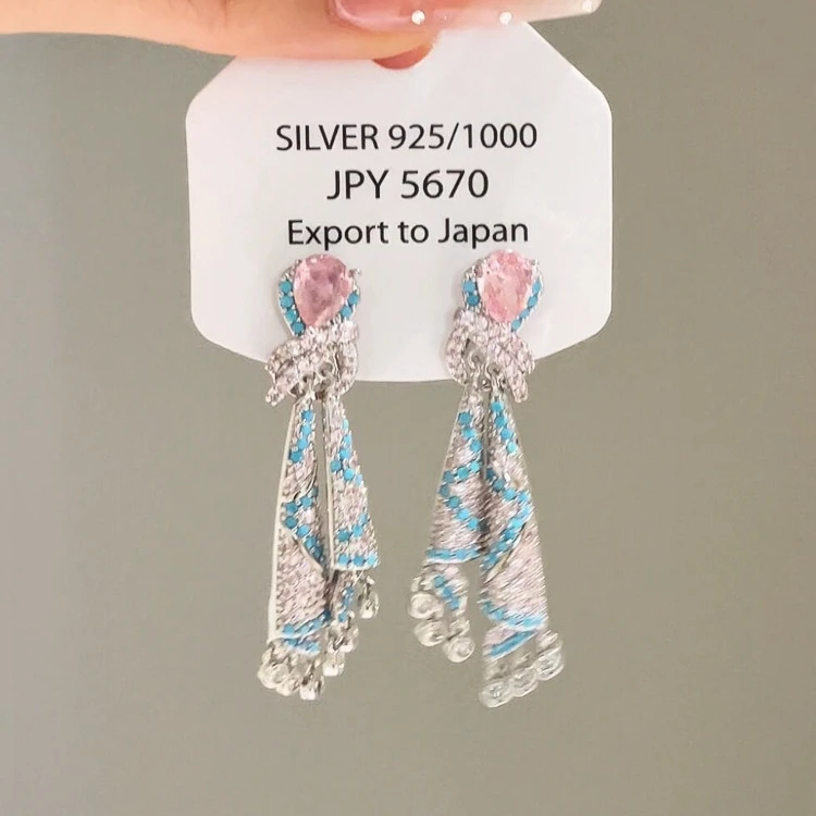 铜合金耳饰 民族风彩色锆石流苏耳环女轻奢气质高级感度假风耳饰