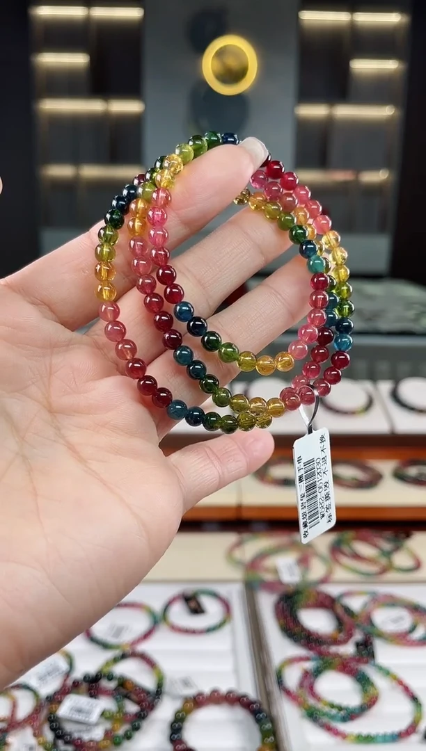 未镶嵌老矿碧玺彩虹三圈手串5mm+碧玺（多样性发一条）T