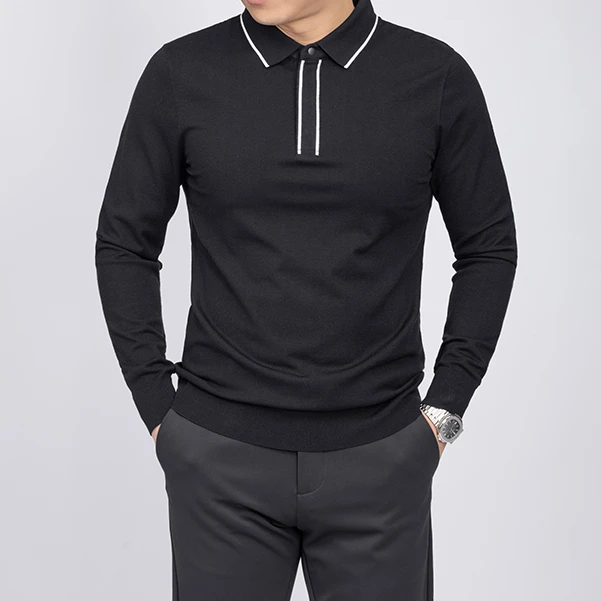 【风起云涌】夏季新品Fimos男士撞色长袖按扣针织Polo衫 GT23